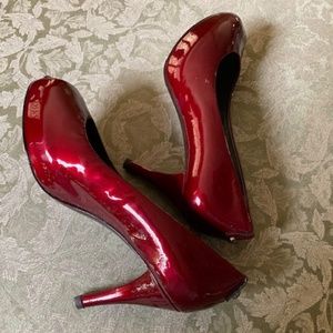 Stuart Weitzman Patent Leather Peep Toe Pumps
